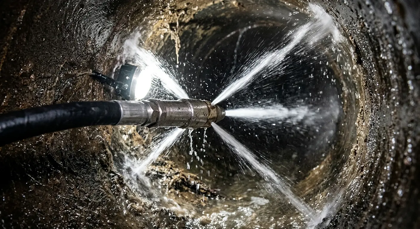 High-pressure hydro jetting nozzle cleaning sewer pipe for Storm Drain Cleaning in Madisonville